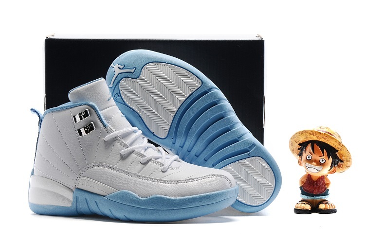 New Jordan 12 White Baby Blue Shoes For Kids